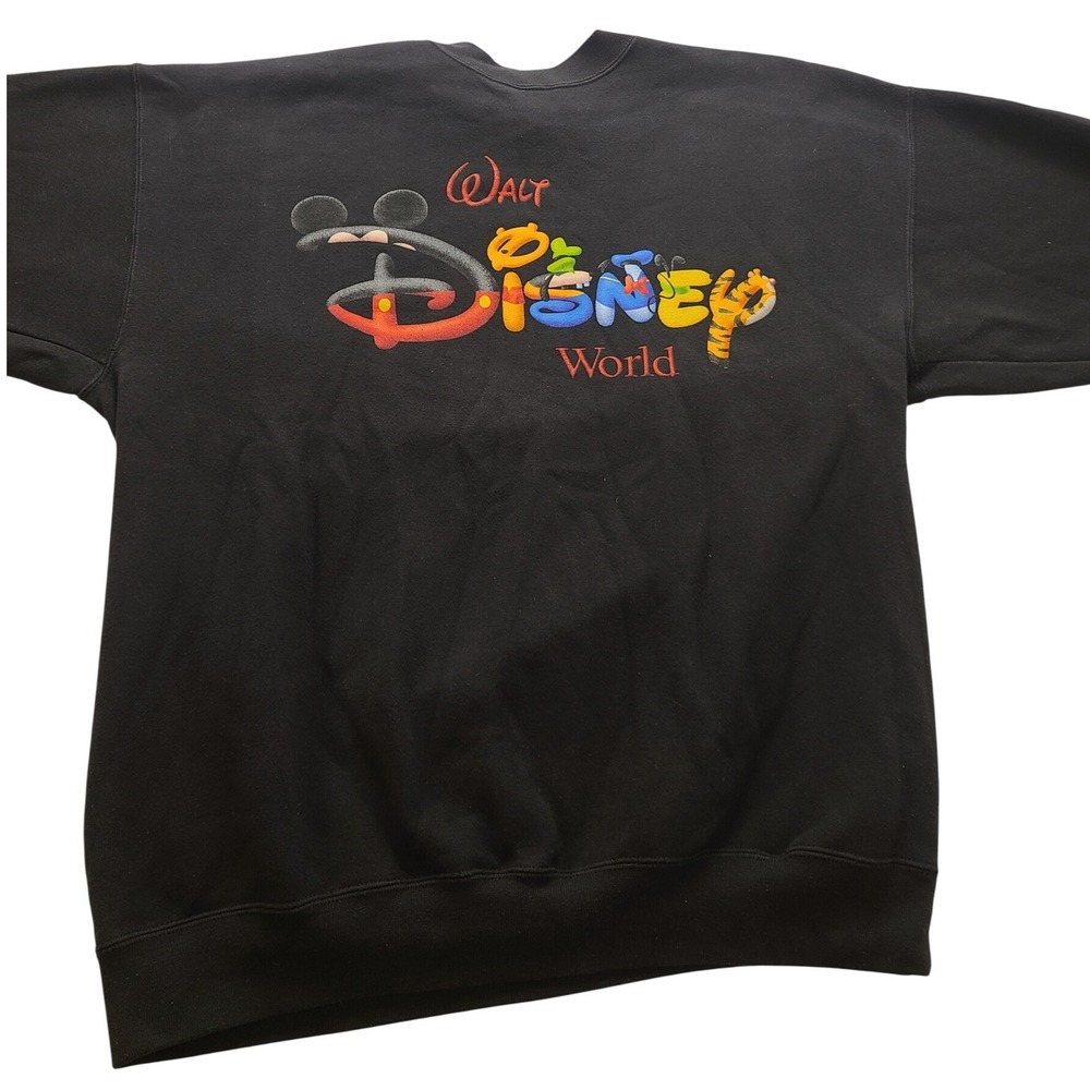 Vintage Walt Disney World Mickey & Friends Puff Print Sweatshirt Black Men's XL
